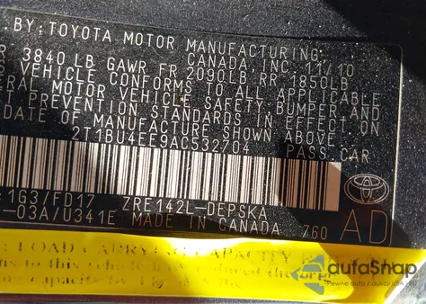 2010 Toyota Corolla S z USA, uszkodzony, nr VIN 2T1BU4EE9AC532704